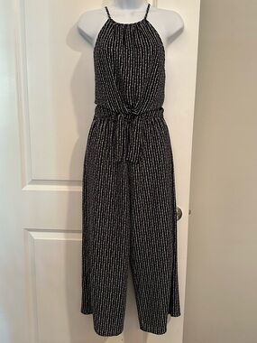 Speechless Cropped Leg Black Halter Jumpsuit with White Polka Dots Size Small